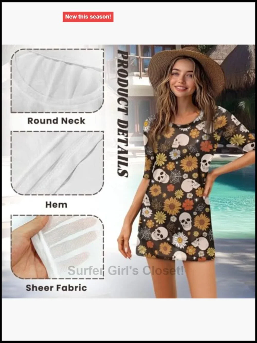 Sheer Mesh Swim Cover Up Dress Short Sleeve Beach Bathing Suit Coverup XS-2XL